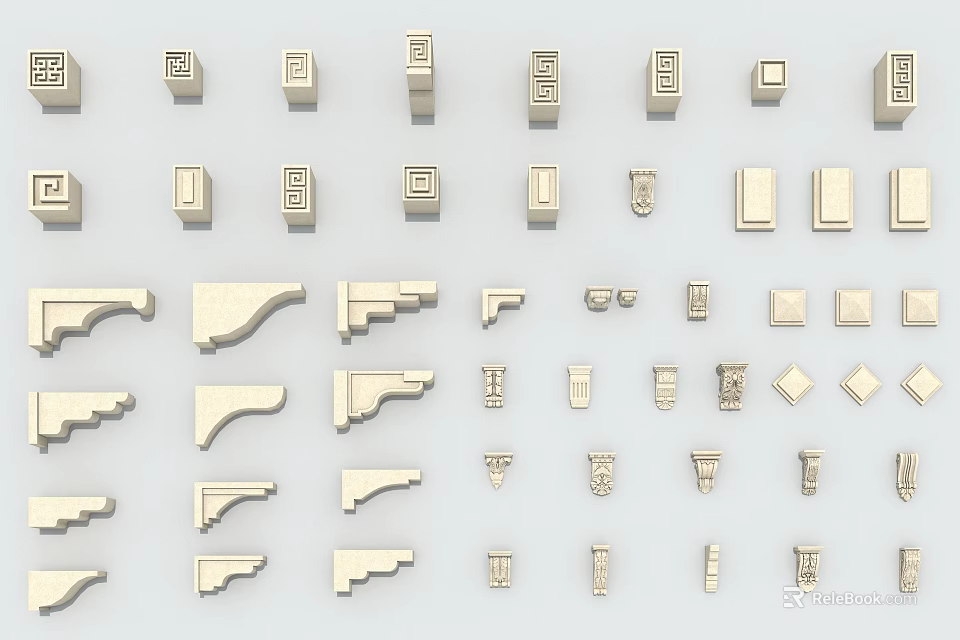 Assorted Decorative Hardware Parts With Various Shapes Sizes And Tones 3d model