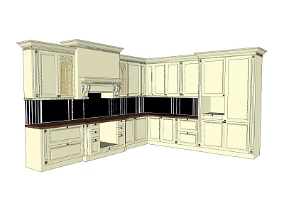 Traditional Kitchen Cabinets With Multiple Doors Drawers Countertop And Range Hood 3d model