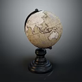 Vintage Decorative Globe Ornament Set With Wooden Base And Detailed Map Design