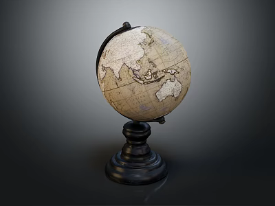 Vintage Decorative Globe Ornament Set With Wooden Base And Detailed Map Design 3d model