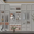 Modern Elegant White Wardrobe With Glass Doors Internal Storage Hanging Space Drawers And Decorative Plants
