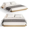 Modern Double Bed With Wooden Frame White Sheets And Gray Blanket Design 3d model