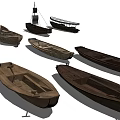 Various Types Of Traditional Wooden Boats Floating On Calm Water With Reflections