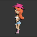 Red Haired Cartoon Character Wearing Pink Cowboy Hat White Top Blue Skirt And Pink Boots