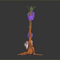 Cute Red Fox Standing By Grape Tree With Purple Grapes Green Leaves And Tree Roots