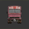 Pink Mini Bus With 55 Number And BUS MIN Sign On Gravel Ground Exterior