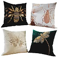 Luxurious Decorative Throw Pillows With Embroidered Insect Patterns On Velvet Fabric 3d model