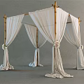 Elegant Bamboo Frame Tent With White Drapery And Decorative Flower Accents