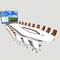 Modern Oval Conference Table With Brown Chairs And Projector Screen 3d model