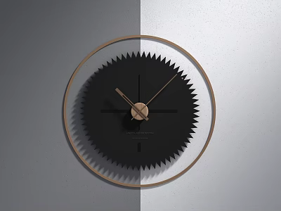 Modern Style Wall Clock with Black Gear Dial and Golden Circular Frame Decor 3d model
