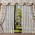 Elegant Layered Curtains With Floral Pattern Sheer Inner And Tree Garden View