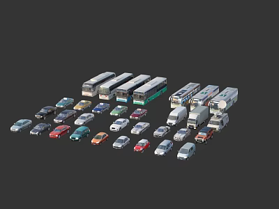 Various Types of Cars Buses and Vans Arranged Together in Vehicle Collection 3d model