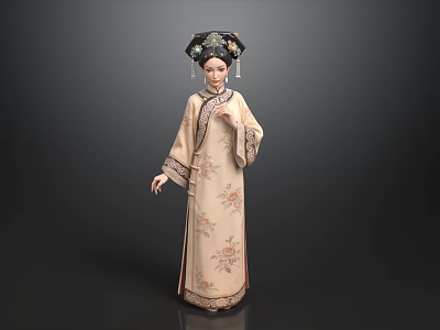 Woman In Traditional Costume With Elaborate Headdress And Floral Patterns 3d model