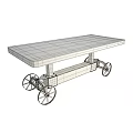 Sturdy Industrial Coffee Table Featuring Wooden Top And Metal Wheel Design