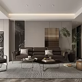Elegant Modern Living Room Interior With Leather Sofa Coffee Table And Potted Plant
