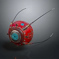 Red Spherical Mechanical Device With Blue Circular Component And Slender Antennas 3d model