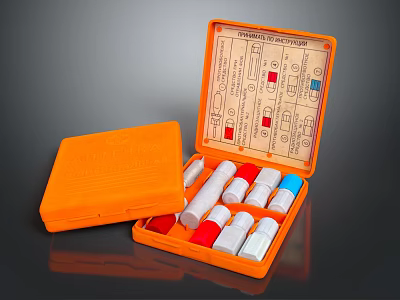 Orange Open Medical Device Case With Test Strips And Reagent Vials 3d model