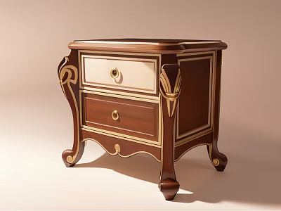 Vintage Dark Brown Console Side Cabinet With Carved Detailing Gold Accent Trim And Ornate Legs 3d model