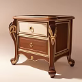 Vintage Dark Brown Console Side Cabinet With Carved Detailing Gold Accent Trim And Ornate Legs
