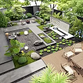 Tranquil Courtyard Garden Design With Lush Greenery Stone Pathways Outdoor Dining Set And Lotus Pond