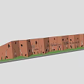 Red Brick Feature Wall Design with Black Decorative Voids and Green Grass Base 3d model