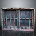 Vintage Rusted Window Frame With Weathered Green Red Patina And Iron Bars