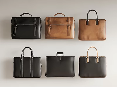 Classic Leather Handheld Bags In Black Brown Colors With Stylish Design Styles 3d model