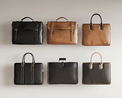 Classic Leather Handheld Bags In Black Brown Colors With Stylish Design Styles 3d model