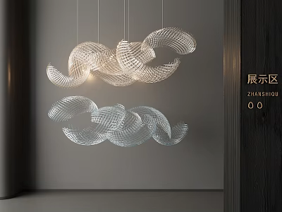 Modern Unique Spiral Chandelier With Transparent Glass Lighting In Showroom 3d model