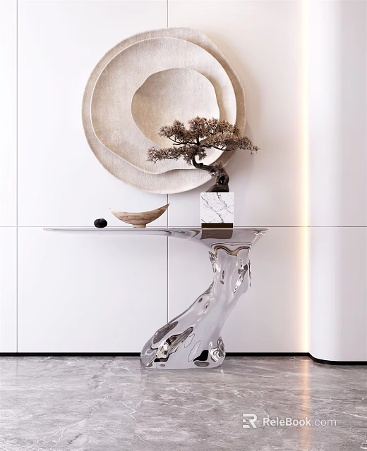Modern Console Table With Curved Base And Decorative Artwork On Top 3d model 