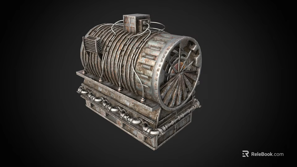 Vintage Industrial Metal Cylindrical Equipment With Rusted Pipes And Brackets 3d model 
