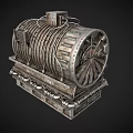 Vintage Industrial Metal Cylindrical Equipment With Rusted Pipes And Brackets
