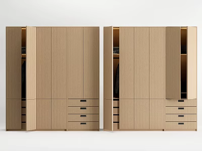 Elegant Modern Wooden Wardrobe With Multiple Drawers Cabinet Doors And Open Shelves 3d model
