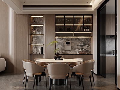 Modern Restaurant Dining Table and Chair Leisure Chair Wine Cabinet sliding door Kitchen Green Plant Ornaments model