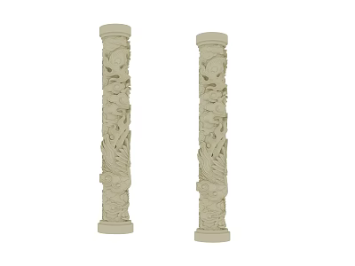 Traditional Stone Carved Columns With Intricate Floral And Animal Patterns 3d model