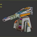 Futuristic Weapon Turret Structure With Orange Gray Body And Glowing Blue Yellow Accents