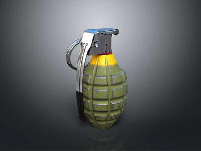 Green Hand Grenade With Textured Surface And Silver Safety Pin 3d model