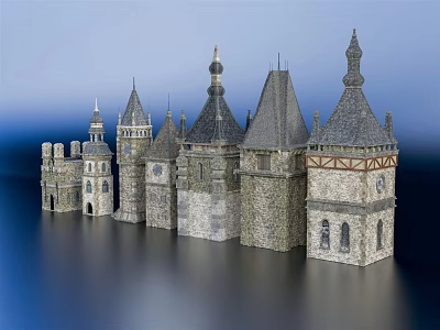 Ancient Architecture With Historic Towers Spires Stone Walls And Traditional Medieval Design 3d model