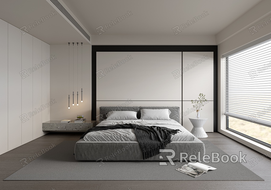 Modern Bedroom Double Bed Chandelier Carpet model