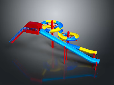 Colorful Playground Equipment With Blue Yellow Spiral Slides Red Platform And Stairs 3d model