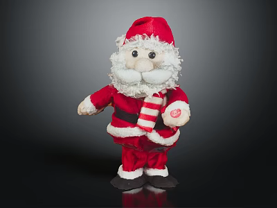 Plush Santa Claus Doll With Red Outfit White Beard Red Hat And Striped Scarf 3d model