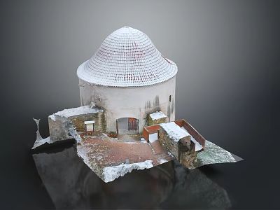 Detailed Ancient Dome Structure Model With White Tiles Damaged Walls Snow And Brick Ground 3d model