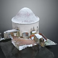 Detailed Ancient Dome Structure Model With White Tiles Damaged Walls Snow And Brick Ground