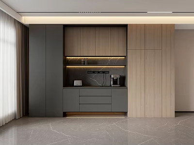 Modern Sideboard With Gray And Wooden Finish LED Lighting Drawers And Open Shelves 3d model