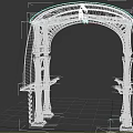 Ornate Arched Metal Furniture With Decorative Frame And Side Shelves