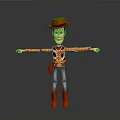 3D Cowboy Character Model Wearing Brown Hat Plaid Shirt Blue Jeans And Brown Boots