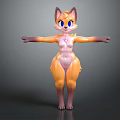 Anthropomorphic Fox 3D Model With Orange Fur Blue Eyes Standing Pose Arms Outstretched