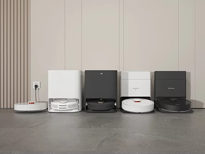 Modern Robot Vacuum Cleaners With Different Designs As Essential Household Appliances 3d model