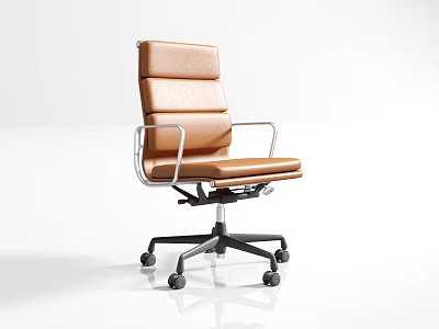 Ergonomic Brown Leather Office Chair With Modern Metal Frame And Swivel Wheels 3d model