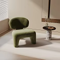 Modern Green Velvet Accent Chair with Curved Backrest and Marble Base Side Table